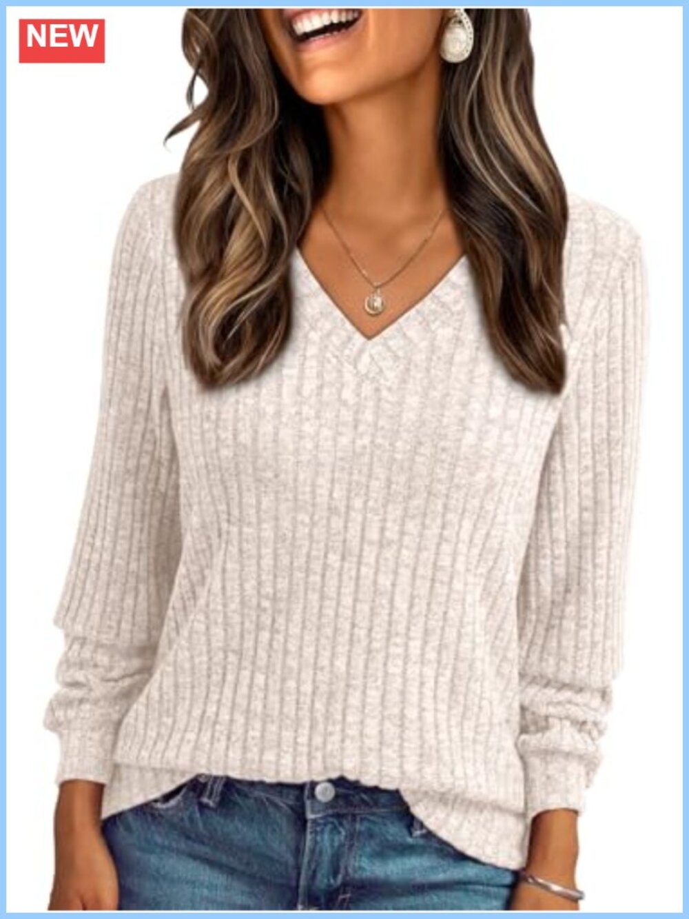V Neck Long Sleeve Lightweight Sweater Tunic Pullover Womens Fall Soft